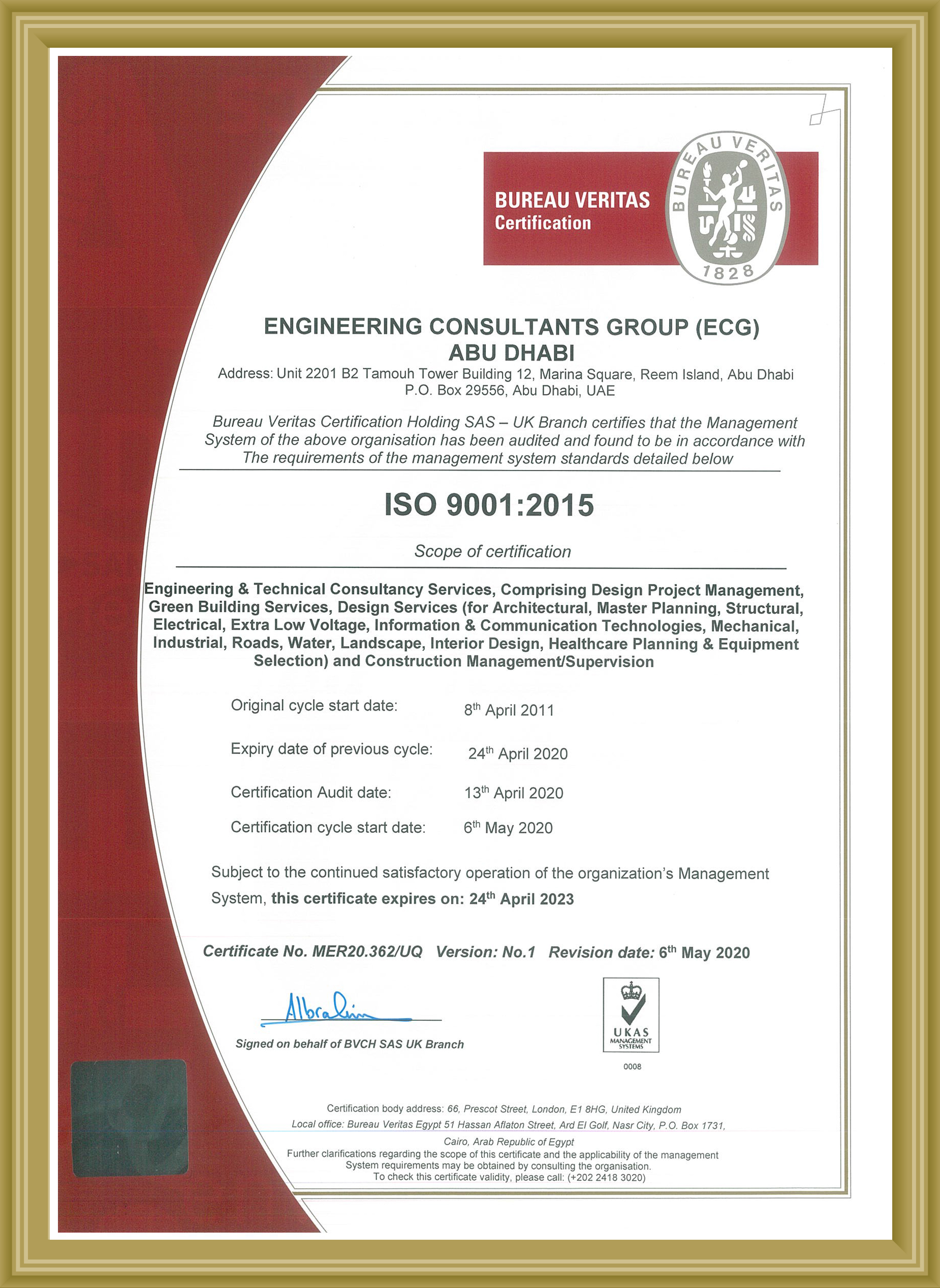 UAE AUH ISO ABU 9001 2015 Certification