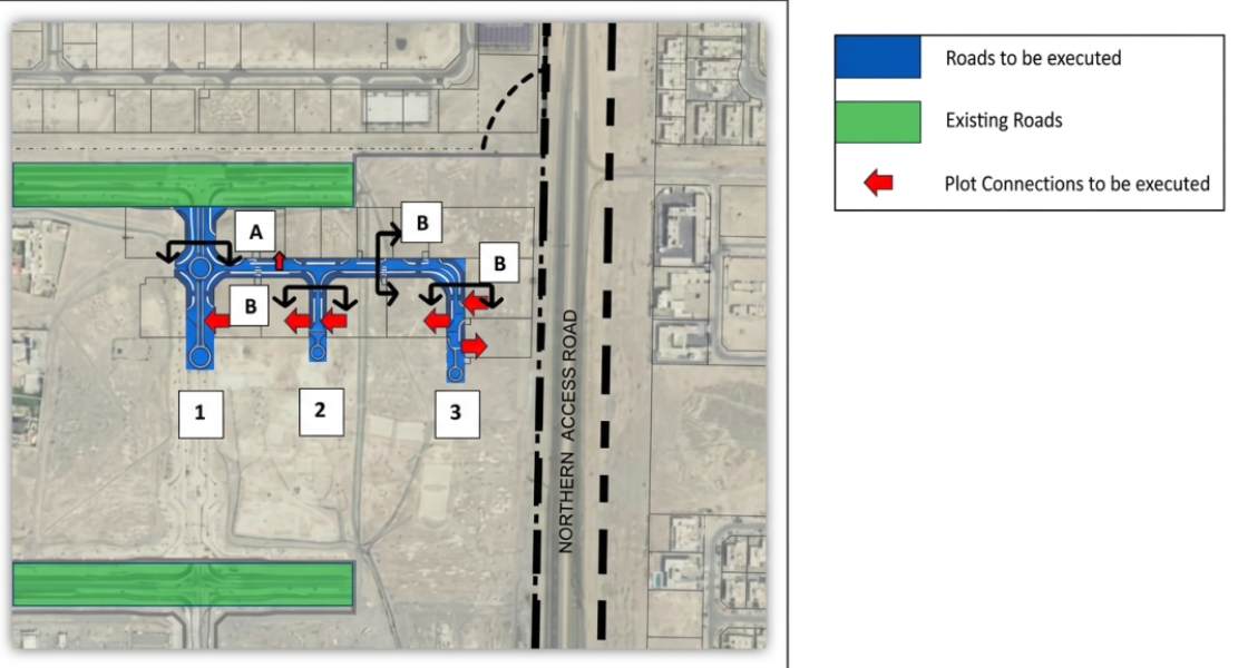 Road and Infrastructure Design Parcel A:
• Roads: 1.3 km
• Street Lighting
• Electrical: Substations and Distribution
• Fire Fighting System
• Stormwater Drainage System
• Potable Water Network
• Wastewater: Collection System and Lift Pumping Station
• Traffic Signs and Road Markings
BIM utilized in design (LOD300).
Umm Al Houl Free Zone (34.3 km²) is adjacent to Mesaieed Industrial City (MIC) and Hamad Port. Serves industries which benefit from access to sea freight and shipping routes.